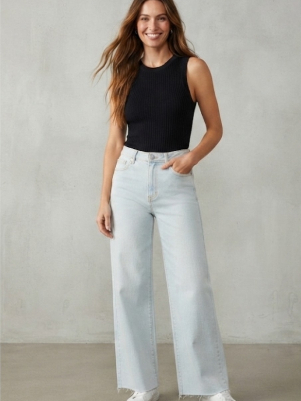 MNG High-Rise Light Wash Wide Leg Jeans - Light Blue